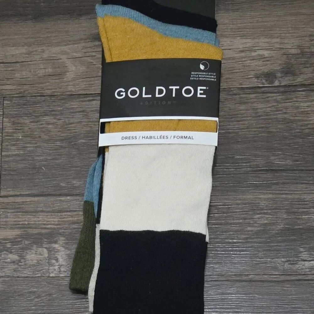 NWT Gold Toe 3 Pack Dress Socks Stripes Comfort Top